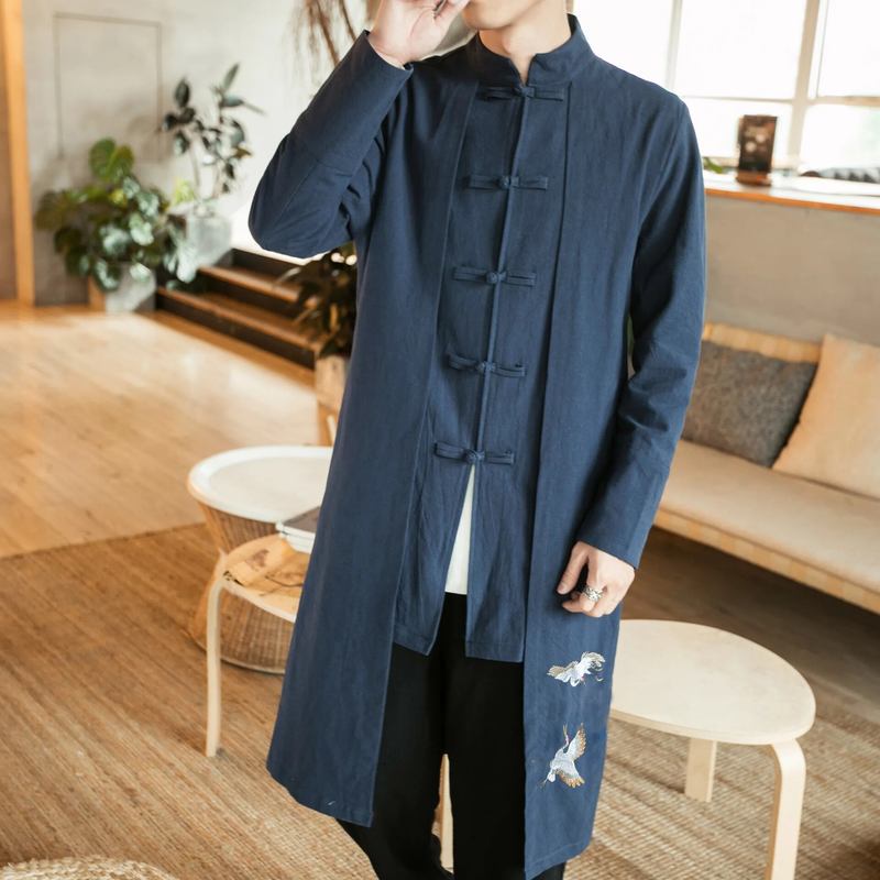 Abbigliamento cinese primavera-autunno, Hanfu in stile antico, giacca a vento di media lunghezza, abito Tang da uomo, mantello, taoista abbottonato_voghion.com