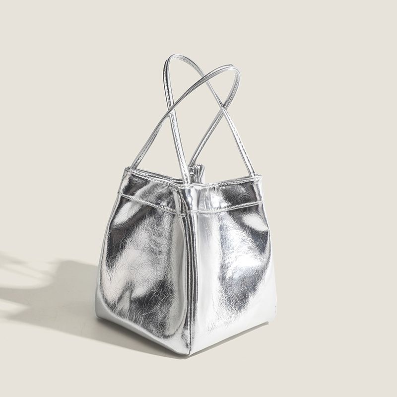 Sier Bucket für Damen 2024, neue modische und schlichte Lunchbox-Tasche, kleine Handtasche mit Nischenstruktur im Western-Stil_voghion.com