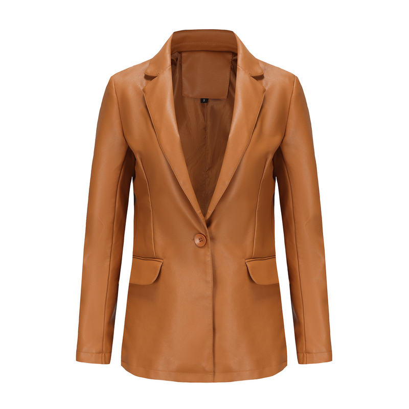 Abbigliamento da donna Real Shot New Small Suit Giacca a maniche lunghe Giacca in pelle tinta unita casual con bottone singolo_voghion.com