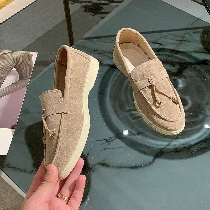 SHLIANG Modne zamszowe mokasyny damskie płaskie buty okrągłe noski wsuwane mokasyny codzienne wygodne muły leniwe buty damskie SB164_voghion.com