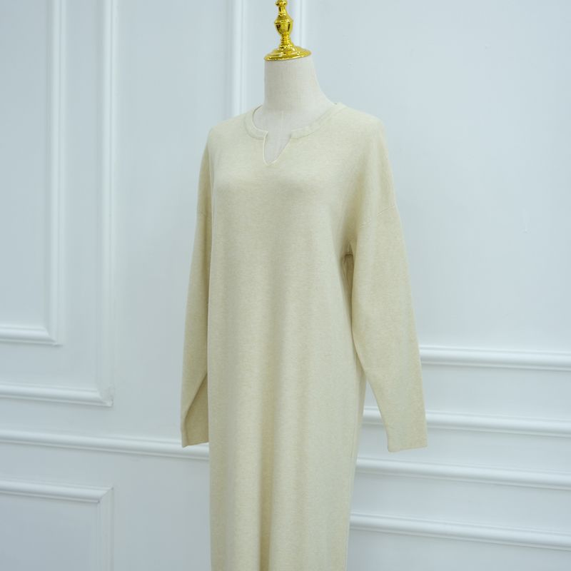 Elegante abito in maglia sobrio – Abito lungo a maniche lunghe per autunno e inverno da donna_voghion.com
