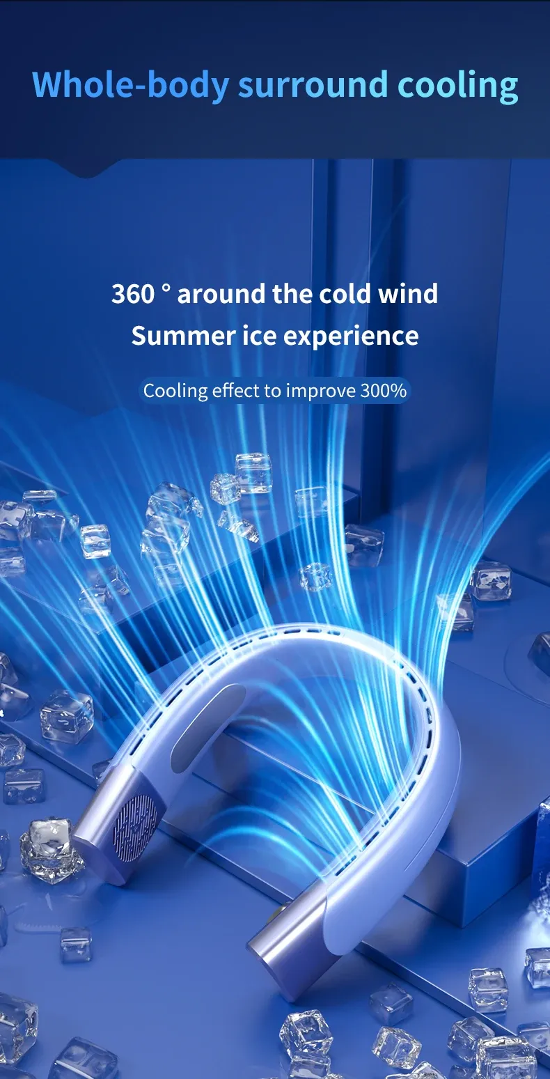 Ventilator portabil nou pentru gât, răcitor, 6000mah, reîncărcabil, mini ventilator electric, ventilator de răcire cu gât mic, fără lamă, mini ventilator exterior_voghion.com