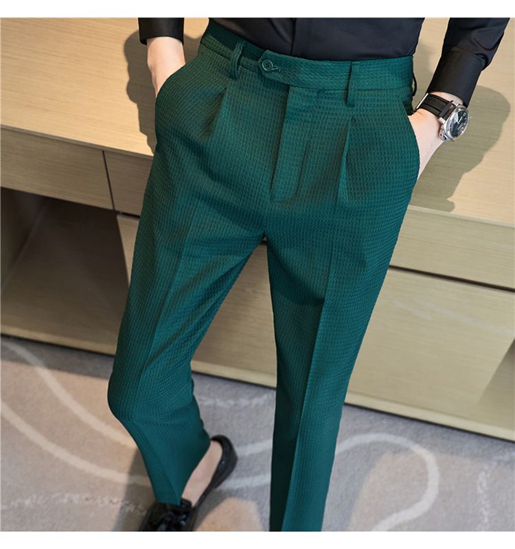 Nuovi pantaloni da uomo pantaloni casual in tessuto waffle di qualità alla moda pantaloni casual in vita elastica di fascia alta_voghion.com
