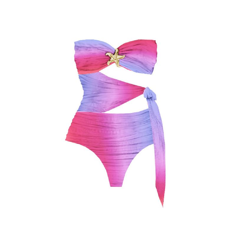 Dameskleding Effen kleurverloop Tube Top Afneembare Sling Eendelig badpak Dames Nieuw Rokpak_voghion.com