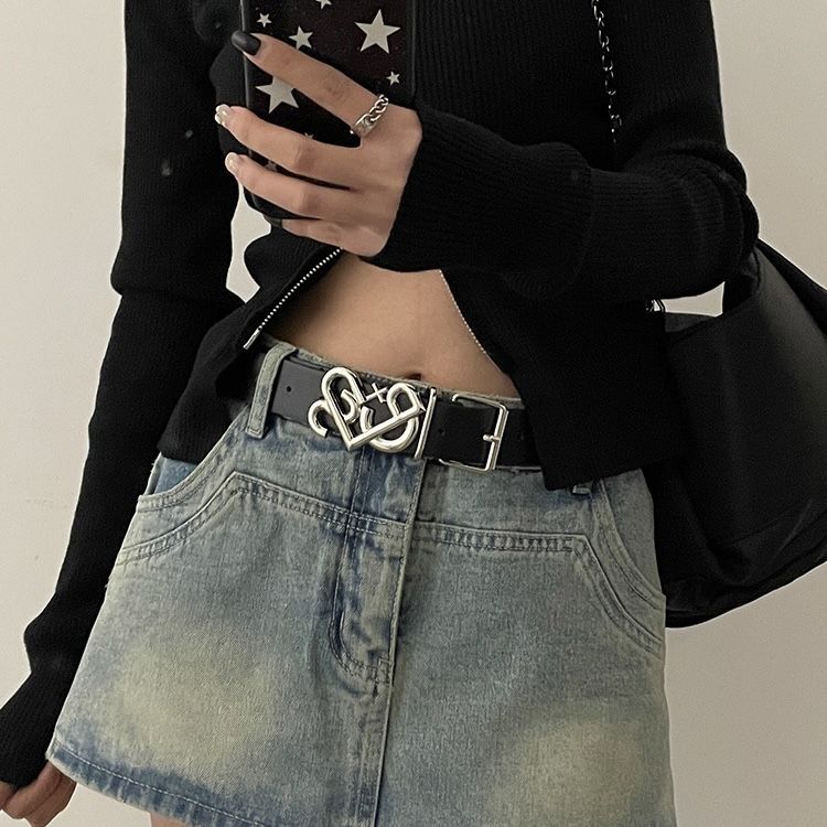 Amerikanskt bälte för kvinnor, nytt sommarhjärtformat svart nålspänne för bantning och mångsidigt midjebälte, nisch casual_voghion.com