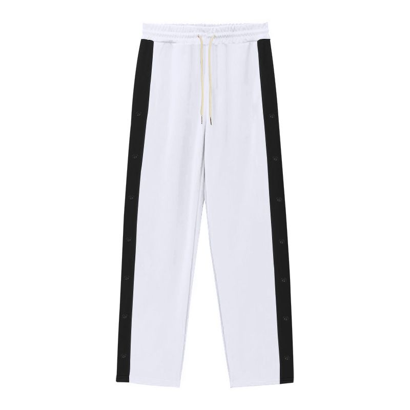 Men's Oversized Straight-Leg Pants – Breathable Polyester, Drawstring Waist, Color-Block Design (White/Black/Khaki/Blue/Gray, S-XXXL)_voghion.com