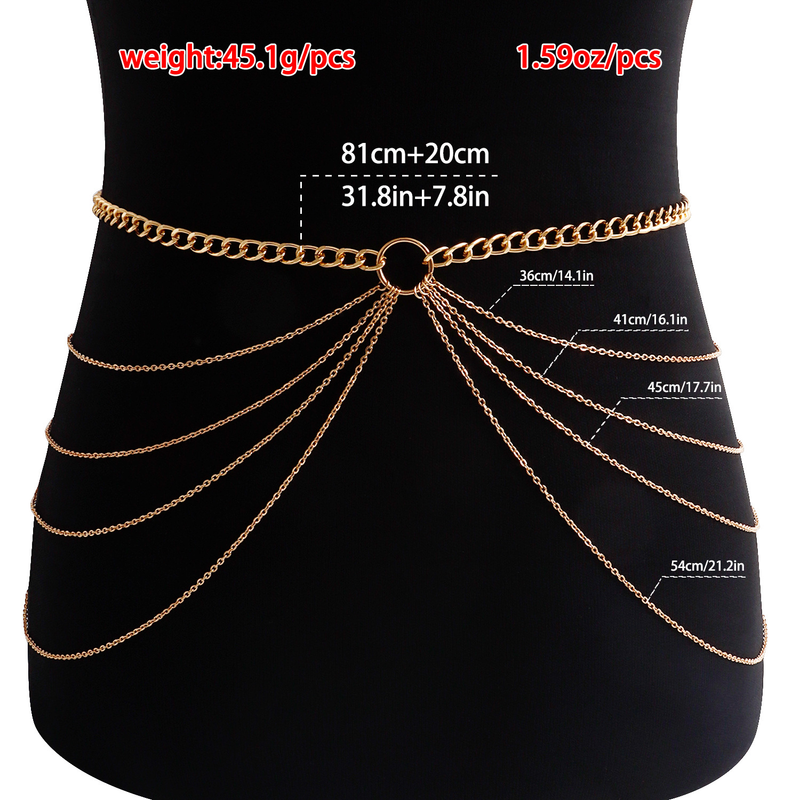 Bauchkette, mehrschichtige Taillenkette aus Metall, sexy Körperkette für den Sommer und den Strand für Frauen und Mädchen_voghion.com