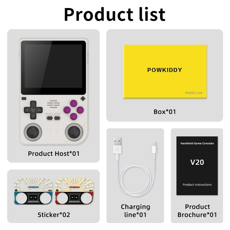 POWKIDDY V20 Video Handheld Game Console A133Plus Chip 5000mAh Lithium Battery Gift Retro Stickers 3.5-Inch IPS HD_voghion.com