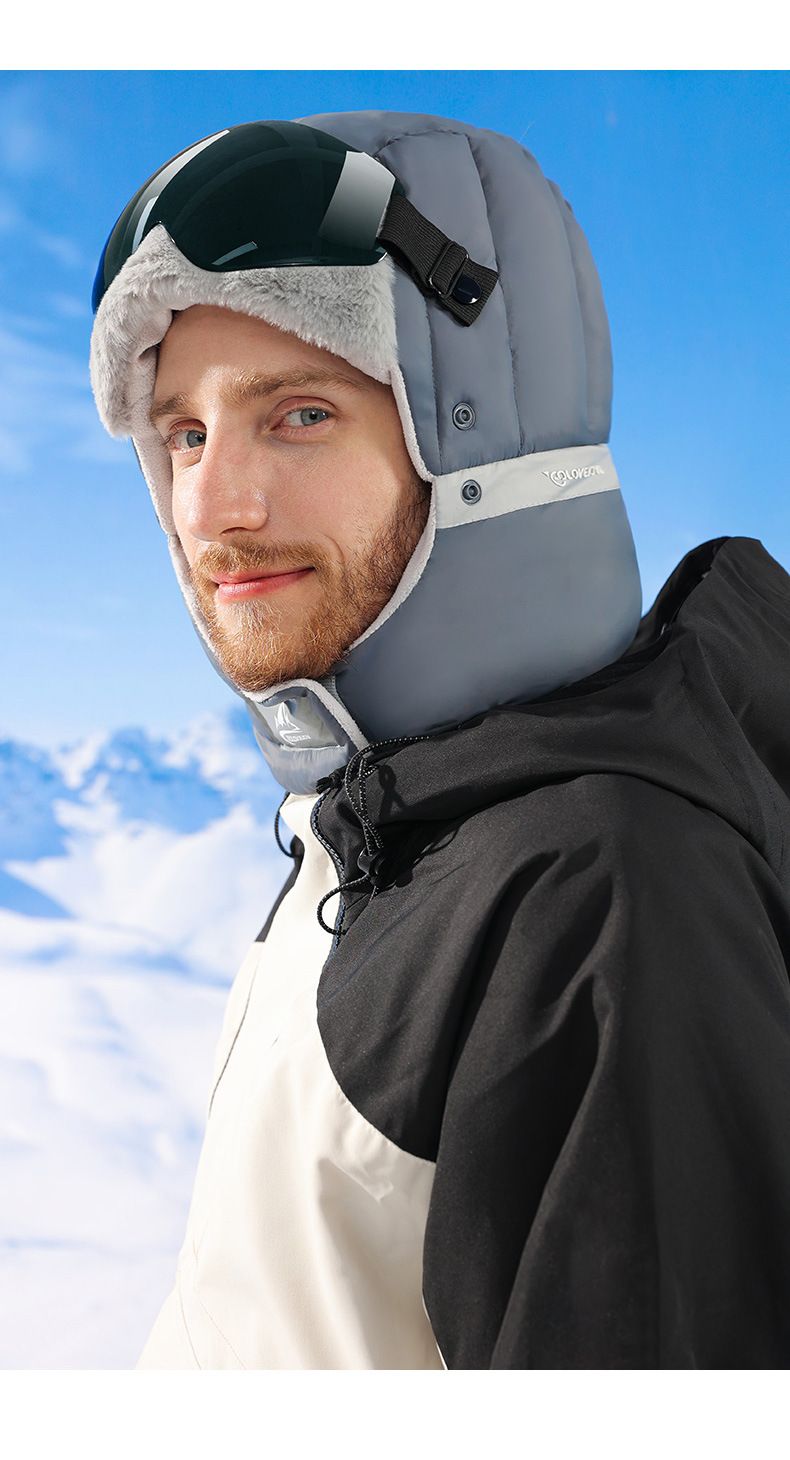 Unisex Winter Trappermütze mit Schutzbrille – Winddichte, wasserdichte Skimütze mit Fleecefutter für Outdoor-Aktivitäten in Schwarz, Grau, Khaki, Pink_voghion.com