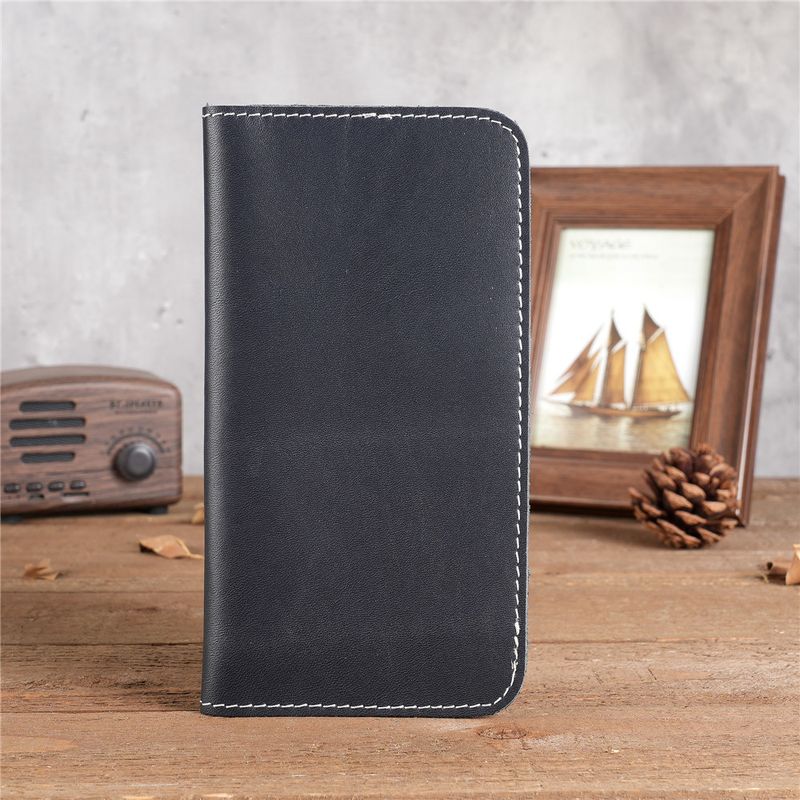 Men's Genuine Crazy Horse Leather Long Wallet Wallet Card Holder Ticket Check Bag Storage_voghion.com