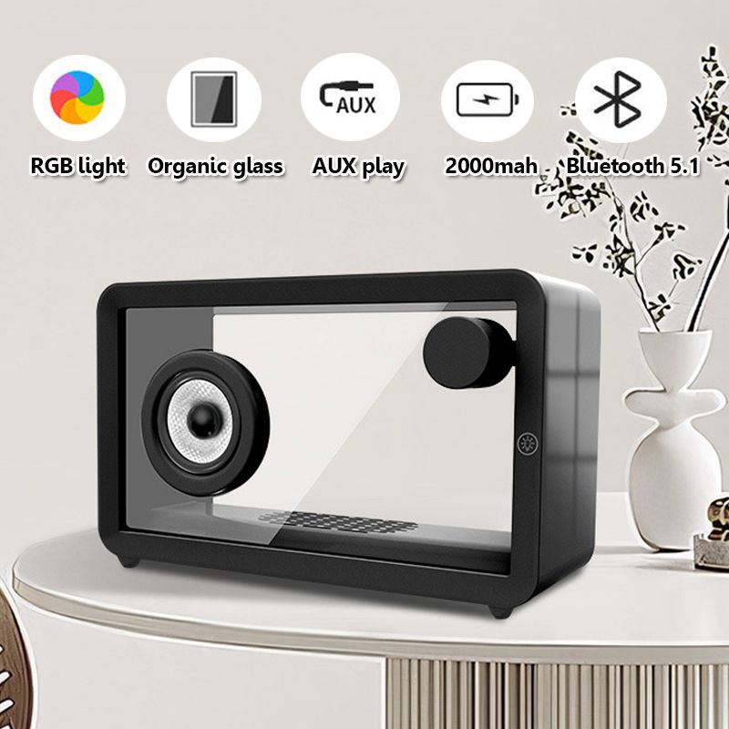 Altoparlante portatile wireless vintage in vetro organico trasparente Bluetooth Soundbar RGB Music Box Batteria ricaricabile da 2000 mAh_voghion.com