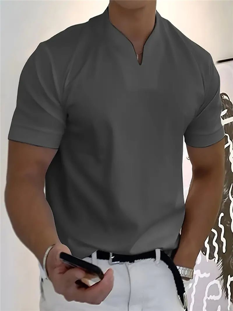 Men's Fitness Sports V Neck T Shirt Men's Elastic Short Sleeved T Men's Slim Fit_voghion.com