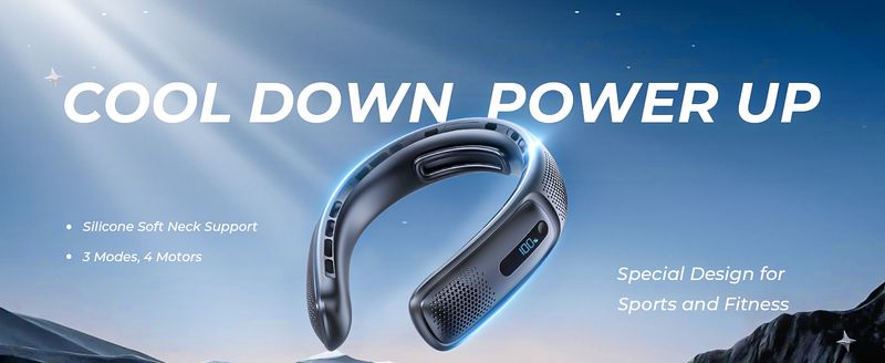 4-Core Turbo Neck Fan - USB Rechargeable High-Power Bladeless Fan For Outdoor/Travel (Portable, 3-Speed, 5000mAh Battery)_voghion.com