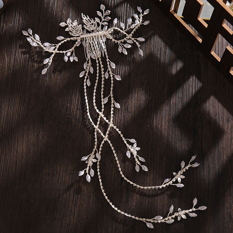 Νυφικό κόσμημα Κρυστάλλινο ένθετο χτένα με μακριές χτένα Αξεσουάρ για τα μαλλιά με στρας με πλέξη Αξεσουάρ για πέπλο κοσμήματα γάμου_voghion.com