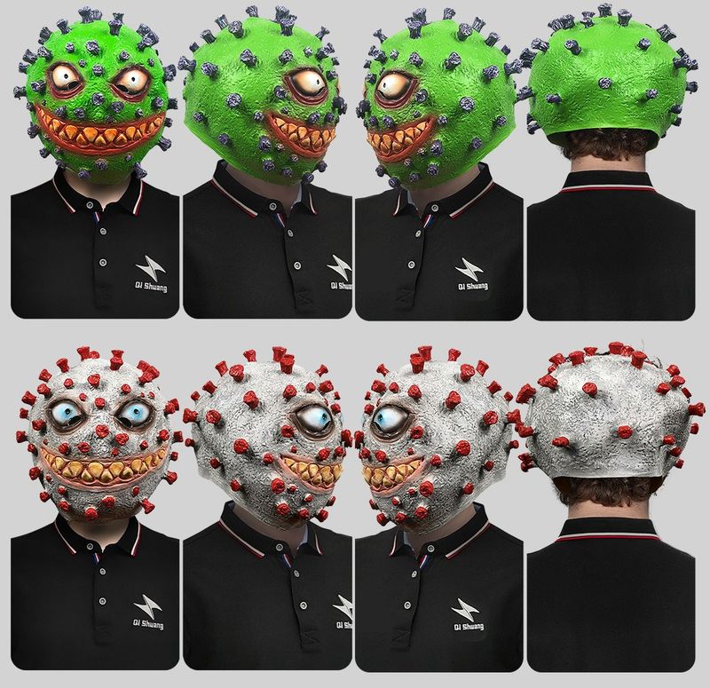 Maschera da travestimento con cappuccio e smorfia horror per coronavirus, parodia di Halloween_voghion.com