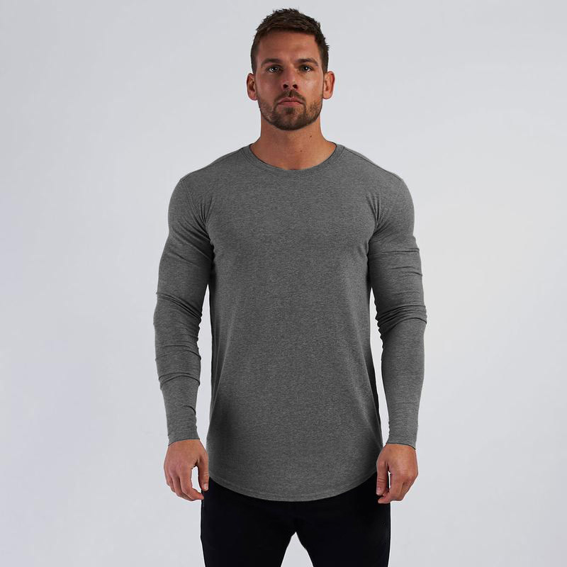 Camicia base tendenza da uomo a maniche lunghe sportiva slim in puro cotone traspirante con fondo tondo_voghion.com