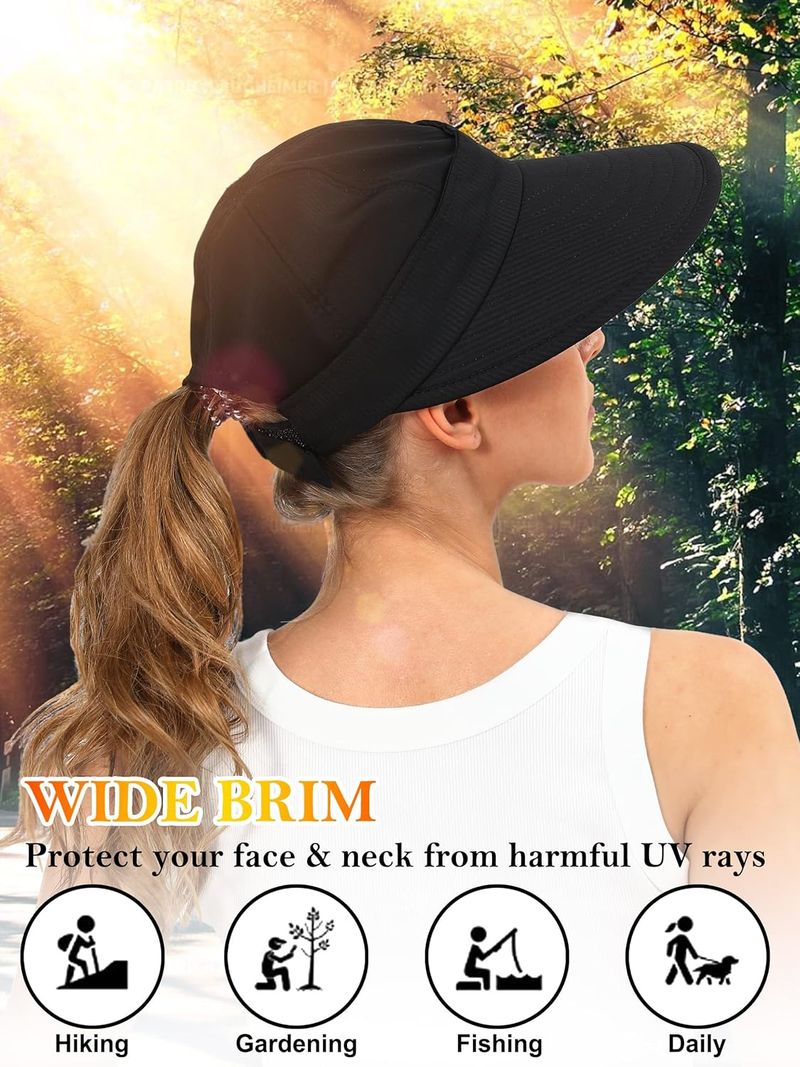 Sun Hats For Womens Wide Brim Visor UV Protection Dual Purpose Hat For Beach Summer Packable Cap_voghion.com