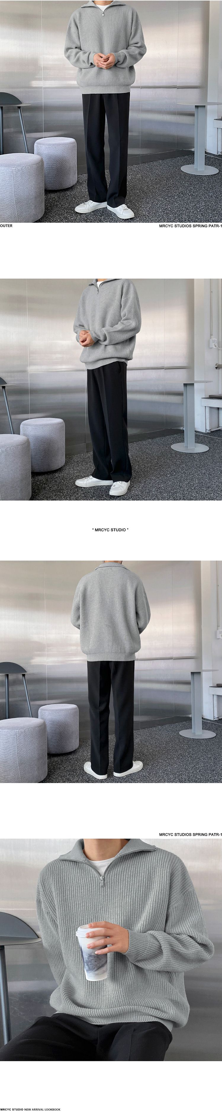 Herren-Strickpullover mit halbem Reißverschluss – Verdickter Winterpullover mit Stehkragen (Schwarz/Grau, M-XXXL)_voghion.com