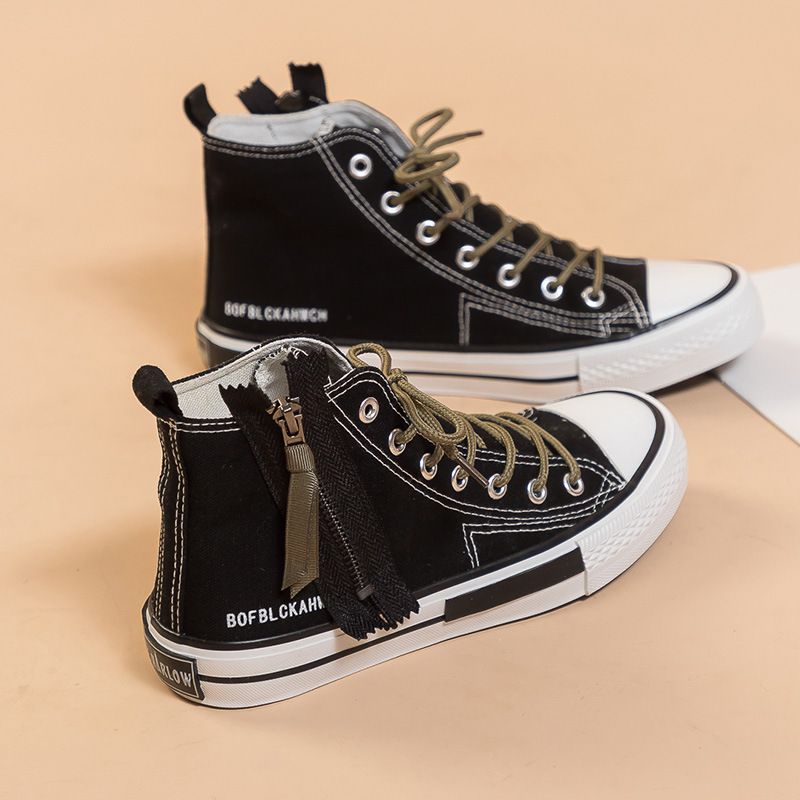 Canvas For Women Spring And Autumn Season New Student Classic Zipper Casual Versatile High Top Canvas White Board_voghion.com