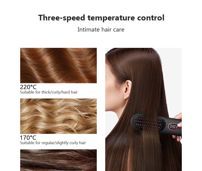 Støbeværktøj trådløs hårglattekam negative ioner mini bærbar fluffy krøllejern glat dobbelt formål hårglattekam negative ioner_voghion.com