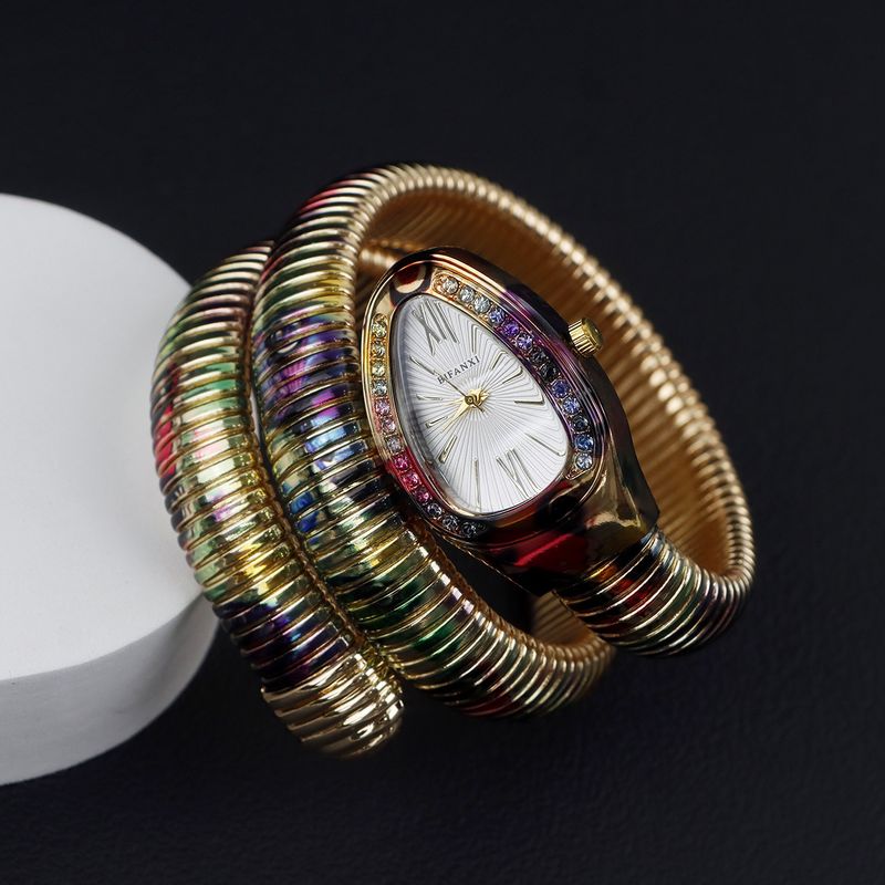 Fashion Creative Snake-Shaped For Women, Unique Pattern Quartz With Steel Band Bracelet, Electronic Watch_voghion.com