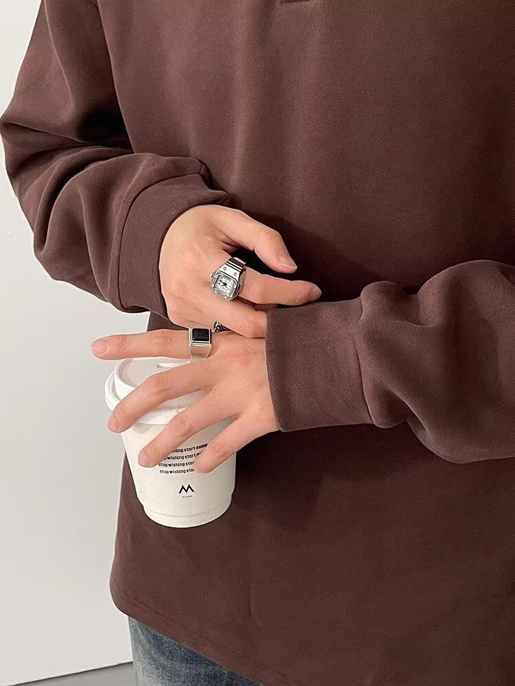 Men’s Retro Color-Block Polo Sweatshirt – Long Sleeve, Loose Fit, Embroidered Collar, Fall Casual (M-3XL, Brown Stripe)_voghion.com