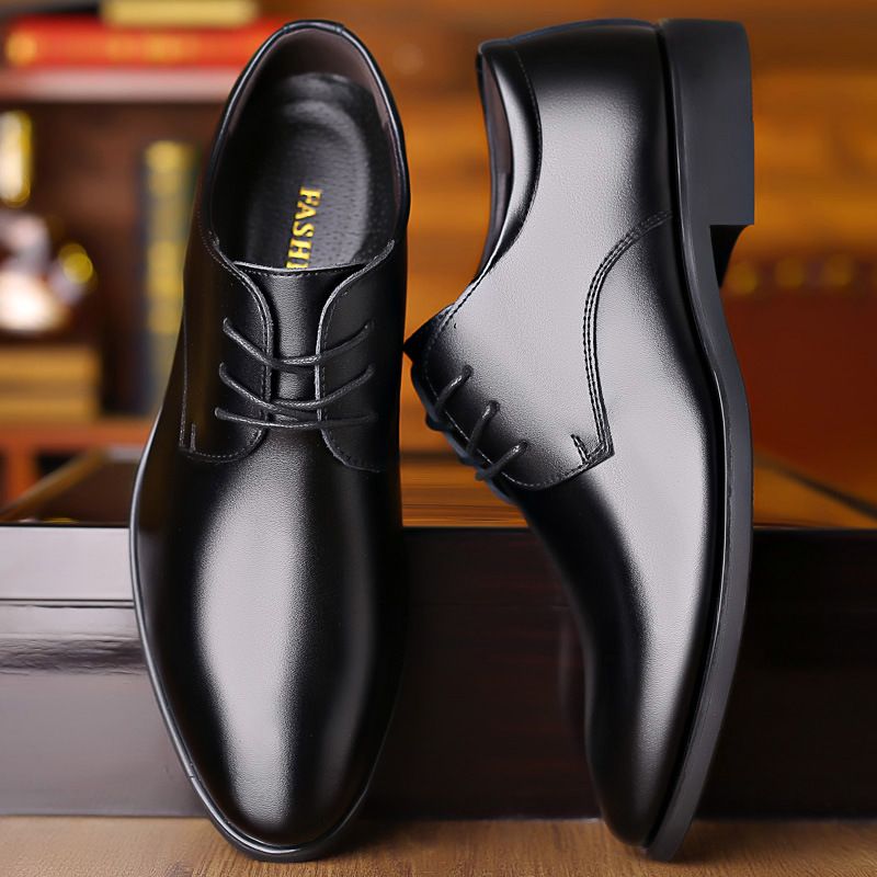 Unbeatable Quality Leather For Men's Formal Wear, Single Korean Version, Black Tie Up Work Shoes, Casual Shoes_voghion.com