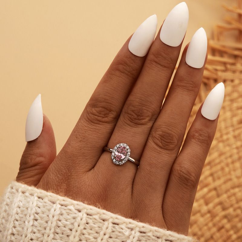 Simulated Pink Tourmaline For Women Live New Elegant Colorful Diamond Oval Zircon Ring_voghion.com