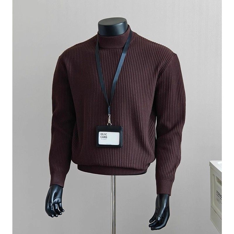 Maglione a collo alto a coste da uomo – Pullover oversize in maglia Cleanfit, misto cotone traspirante per abbigliamento casual e a strati (7 colori, dalla M alla 4XL)_voghion.com