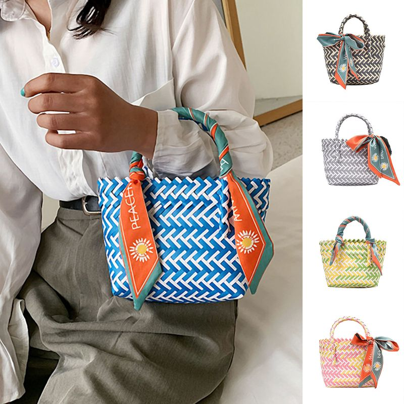 Lihao Sciarpe bohémien da donna Borse in rattan Cestini da spiaggia intrecciati in vimini Borsa a righe-Nero_voghion.com