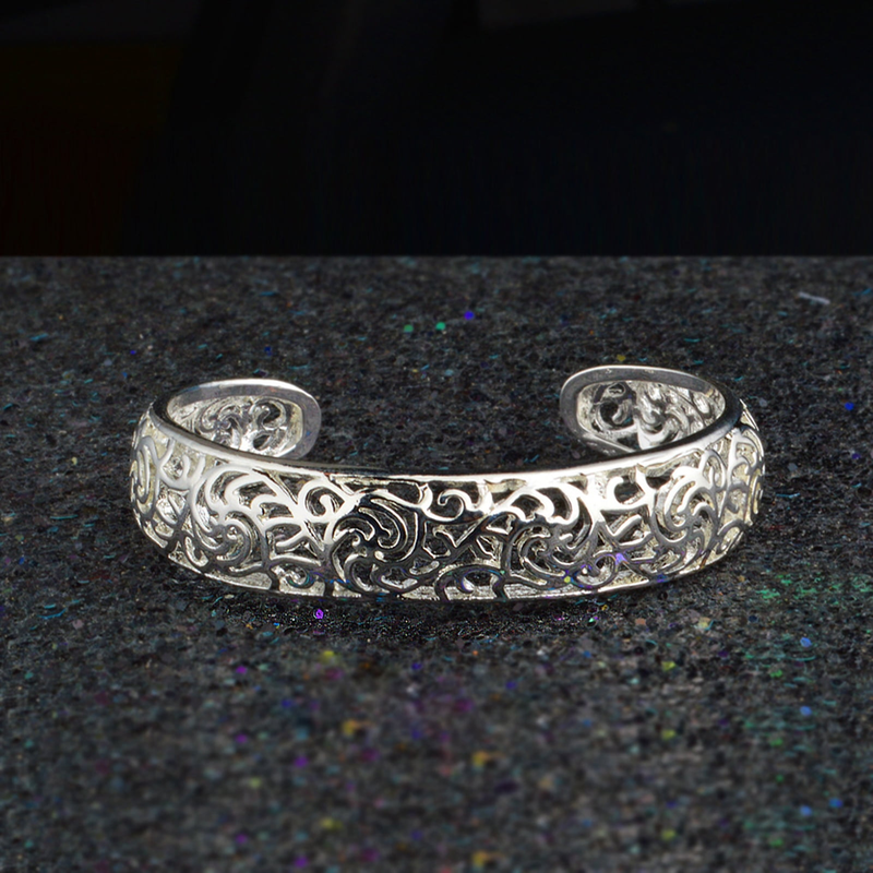 Opolski Women's Sterling Sier Bezel Hollow Delicate Bracelet Ladies Fashion Pattern Open Jewelry Cuff Bangle Bracelets_voghion.com
