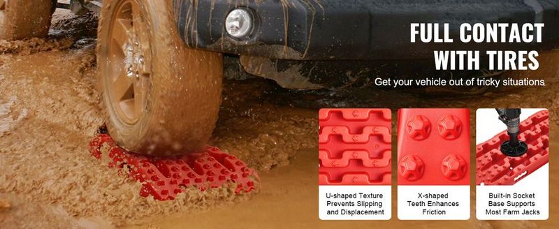 VEVOR 2PCS Traction Boards With PP For Mud Snow Sand Storage Bag Short Red_voghion.com