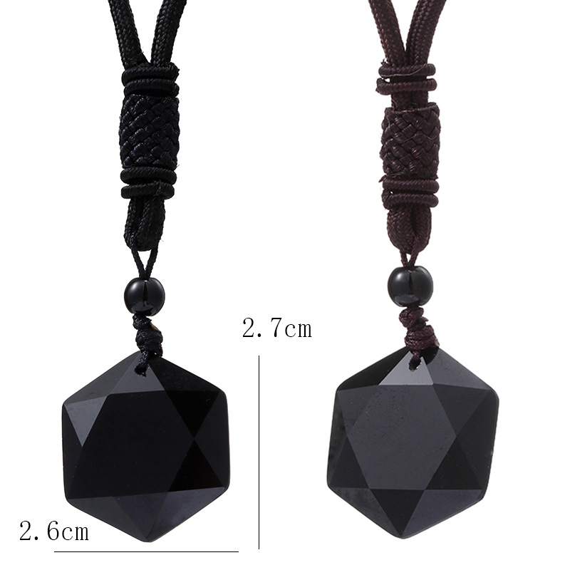 Hexagrama de obsidiana negra, collar de estrella de David, colgante de cuarzo con piedra hexagonal de la suerte, amuleto DIY para hombres, joyería de cristal de orgón_voghion.com