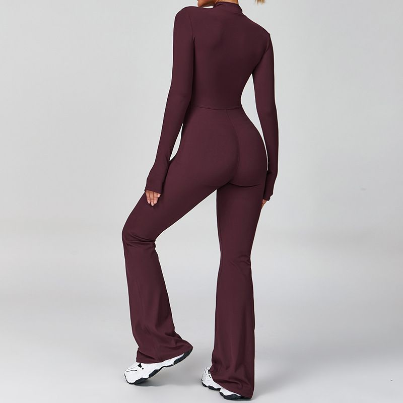 K Zipper Cloud-like Long-sleeved Yoga Bodysuit High-intensity Fitness Exercise One-piece Bodysuit_voghion.com