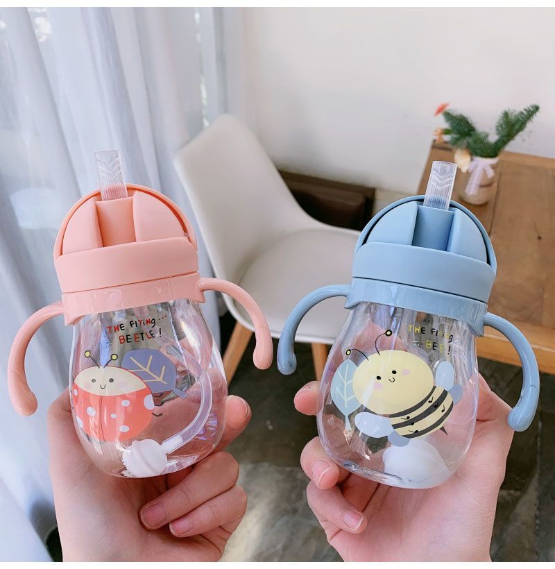 350ml Bebek Şişeleri İçme Bardağı Pipetli Besleme Şişesi Yerçekimi Topu Geniş Kalibreli Çocuk İçme Sütü Su Çift Kullanımlı Şişe_voghion.com