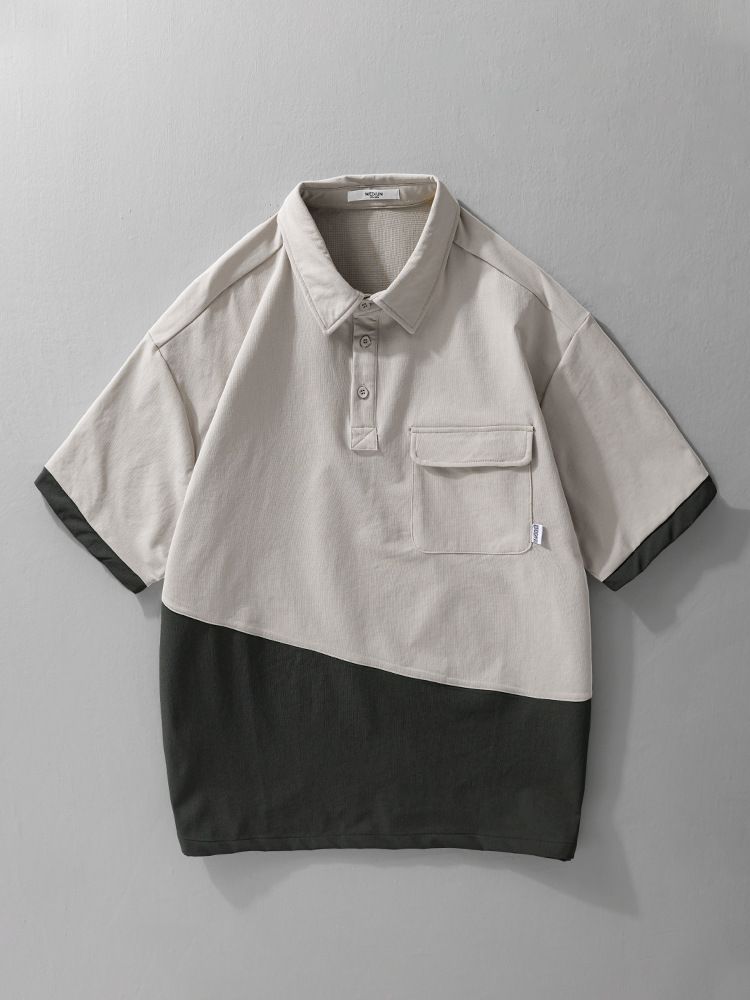 Men's Contrasting Color Casual Short Sleeved T-shirt Summer New Style Lapel Trend_voghion.com