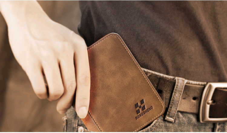 2024 European and American Fashion New Men's Wallet Short Frosted Leather Wallet Retro Three Fold Vertical Wallet Youth Multi Card Slot_voghion.com