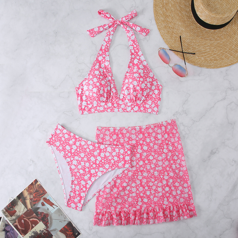 Maillot de bain deux pièces pour femme, imprimé numérique, jupe en maille, ensemble trois pièces, nouvelle collection 2025_voghion.com