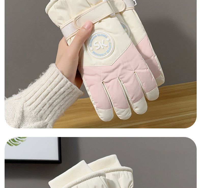 Gants de ski d'hiver pour femmes, doublés en polaire, en coton épais, résistants au froid, chauds, pour cyclisme, vélo électrique, résistants à l'eau, paume complète_voghion.com