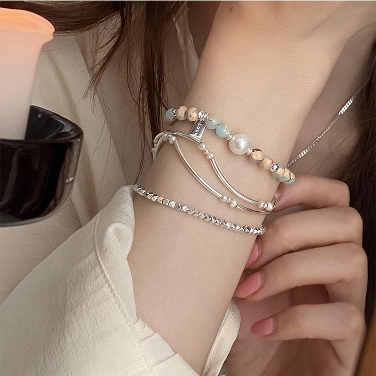 Bracciale in argento rotto con perle in pietra naturale retrò francese, personalità coreana di nicchia, semplice e versatile, temperamento, braccialetto in_voghion.com