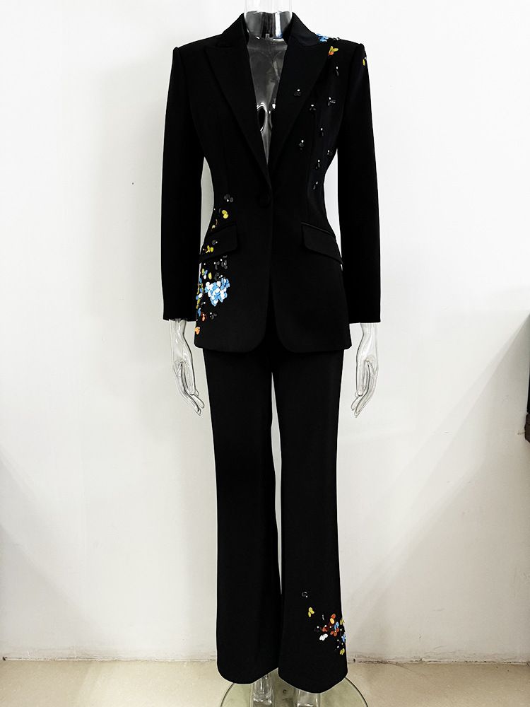 Women's Clothing star temperament colorful sequins one button suit trousers suit two piece suit_voghion.com