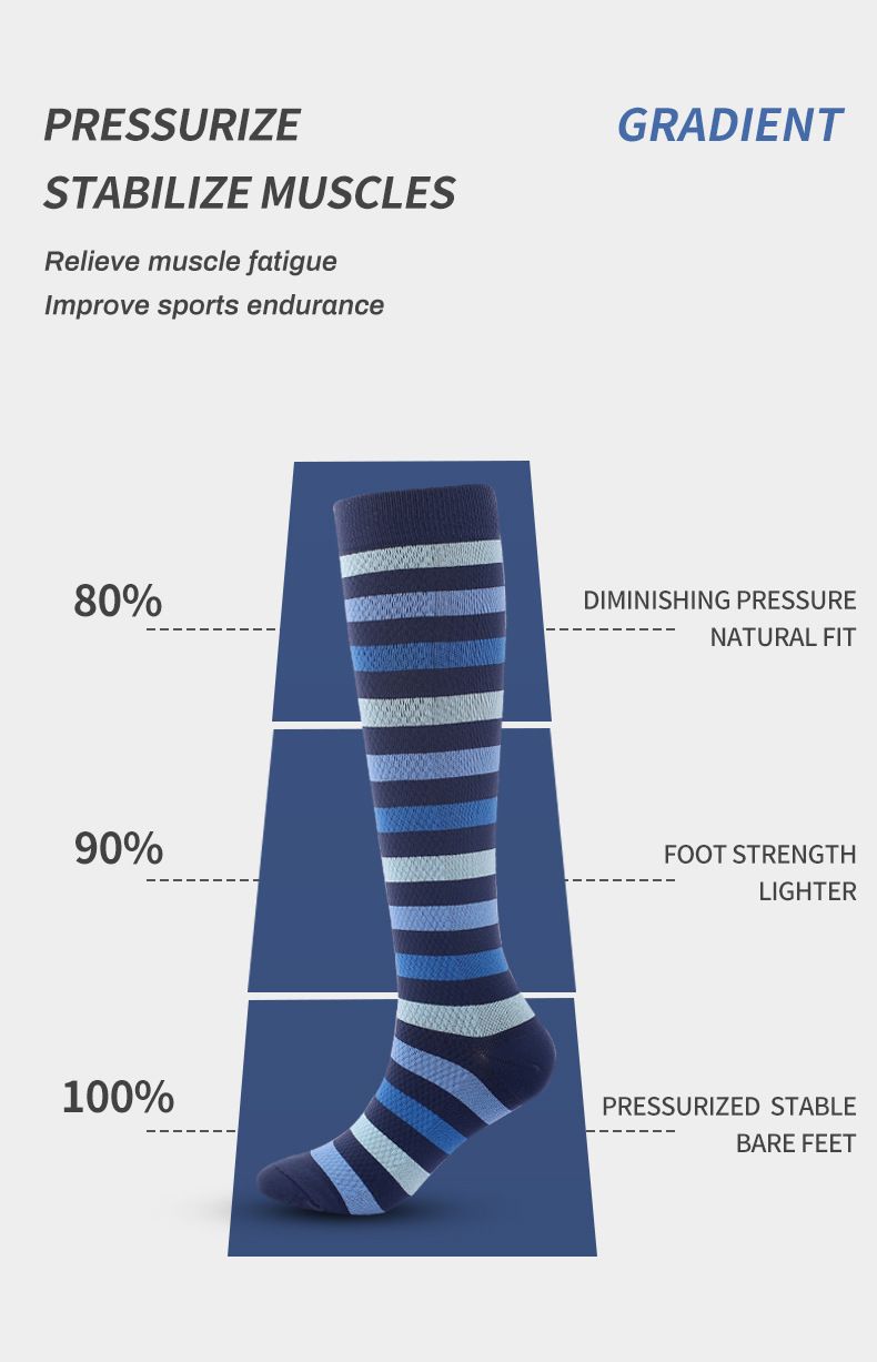 Socks new breathable compression socks, sports and leisure pressure calf socks, color-blocked striped leg socks, factory direct sales_voghion.com