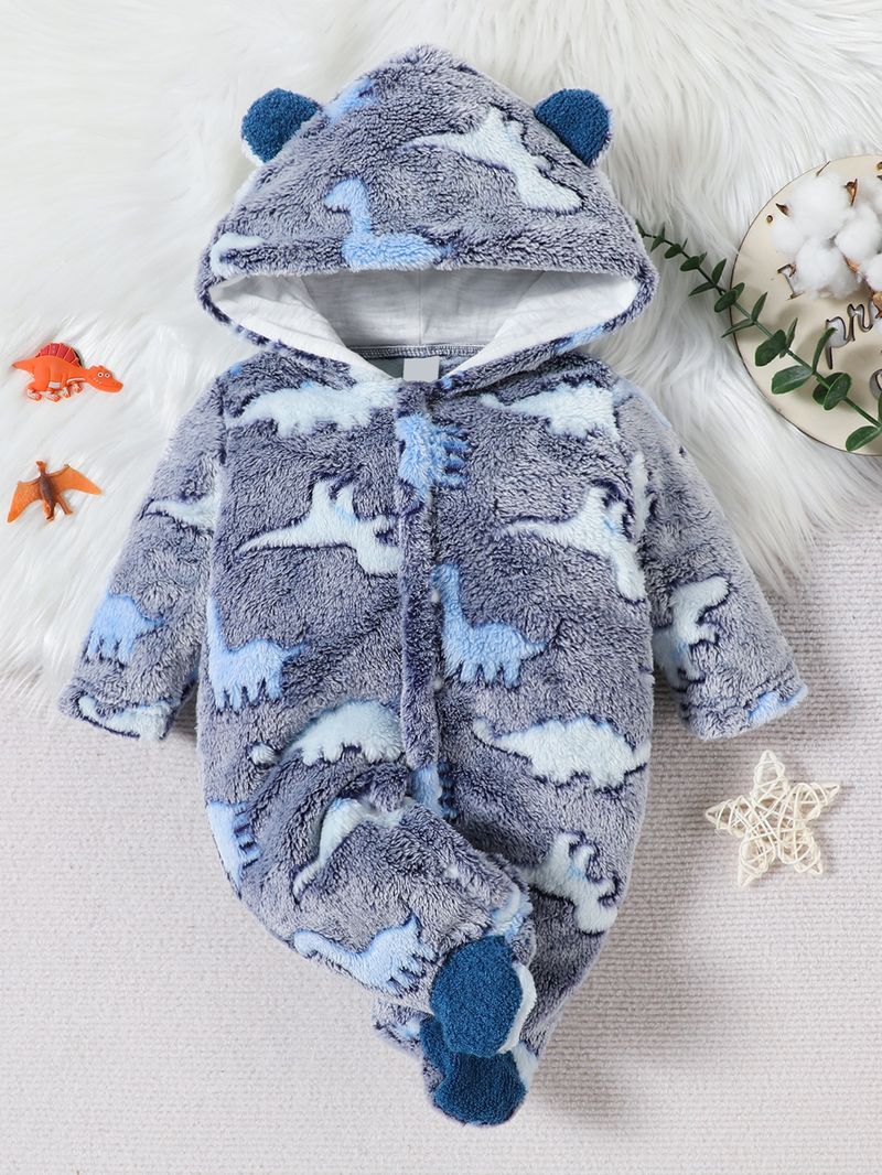 Mother & Kids Soft Fleece Baby Jumpsuit With Adorable Cartoon Prints - Long Sleeve Hooded Romper For Newborn To 12 Months (A-Class Safety Certified)_voghion.com