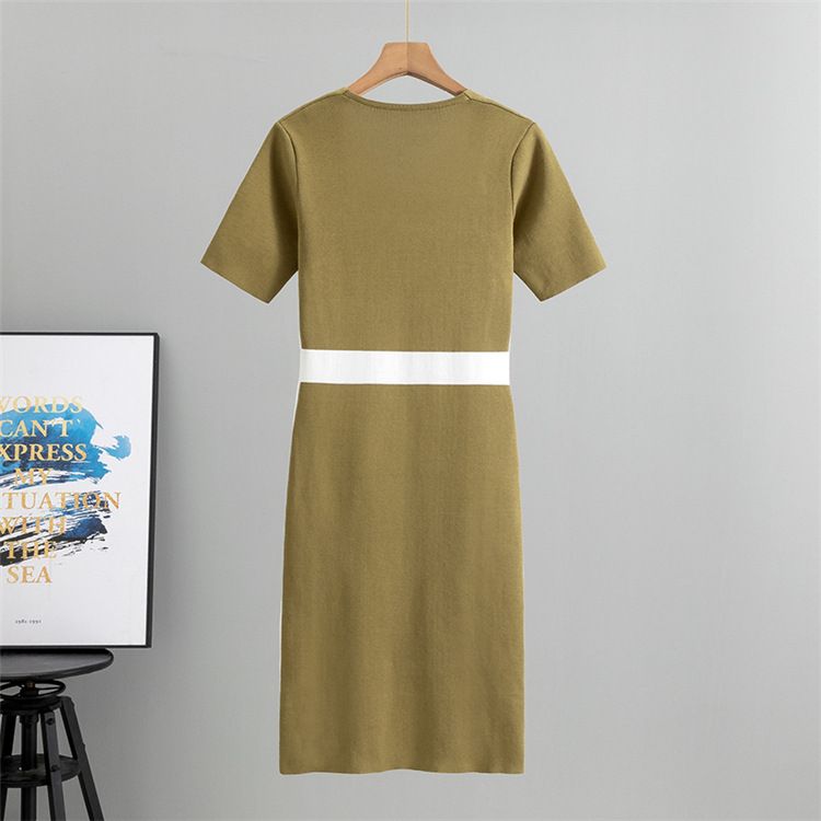 Abbigliamento da donna, maglione a righe, maniche corte, vestito aderente in maglia_voghion.com