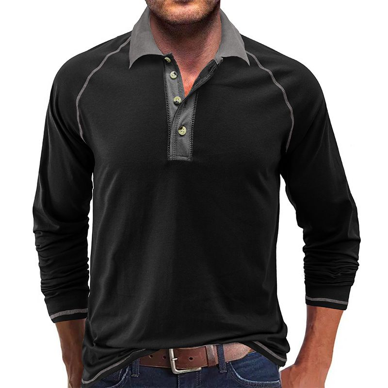 Herren Langarm Revers T-Shirt Herren Poloshirt Herren Herbst Unterhemd Top_voghion.com