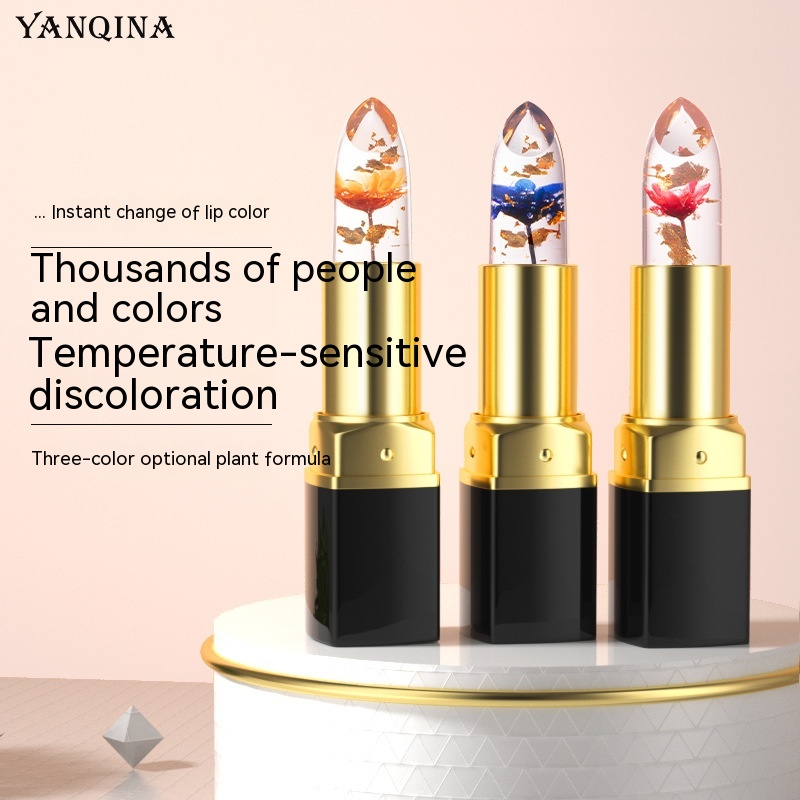 YANQINA spendet Feuchtigkeit, repariert Lippenfältchen, warme Farbveränderung, Lippenstift mit Goldfolie, Gelee, Blume, Lippenstift und Make-up_voghion.com