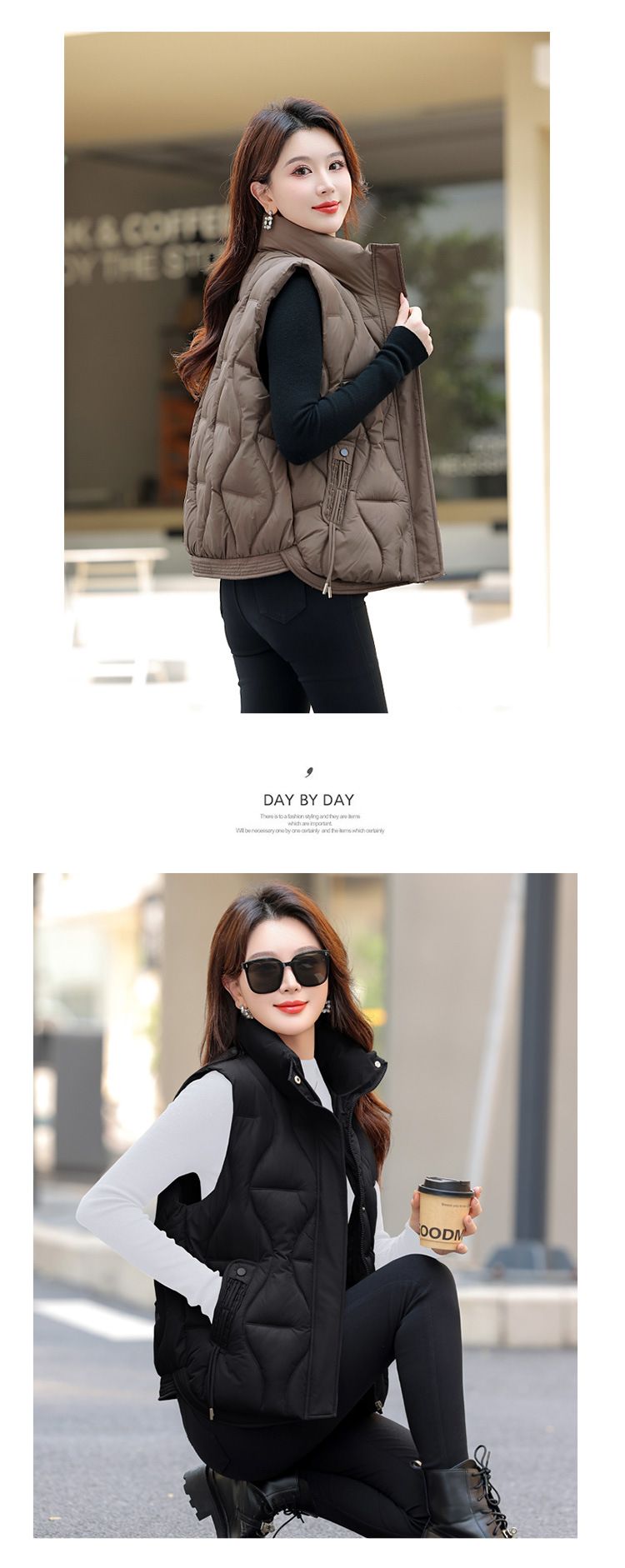 Gilet matelassé à capuche pour femme, léger et rembourré, idéal pour l'automne et l'hiver, coupe ample et zippée, vêtement d'extérieur décontracté aux couleurs unies_voghion.com