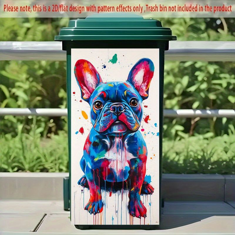 Autocollant pour poubelle 2D à impression plate, 1 pièce, 37 × 82 cm, motif bouledogue français pop art, papier peint autocollant pour décoration de poubelle de cuisine, adapté_voghion.com