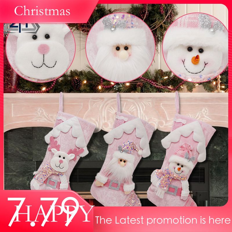 New Children's Pink Sequin Christmas Decoration Socks Gift Bag Wholesale Christmas_voghion.com