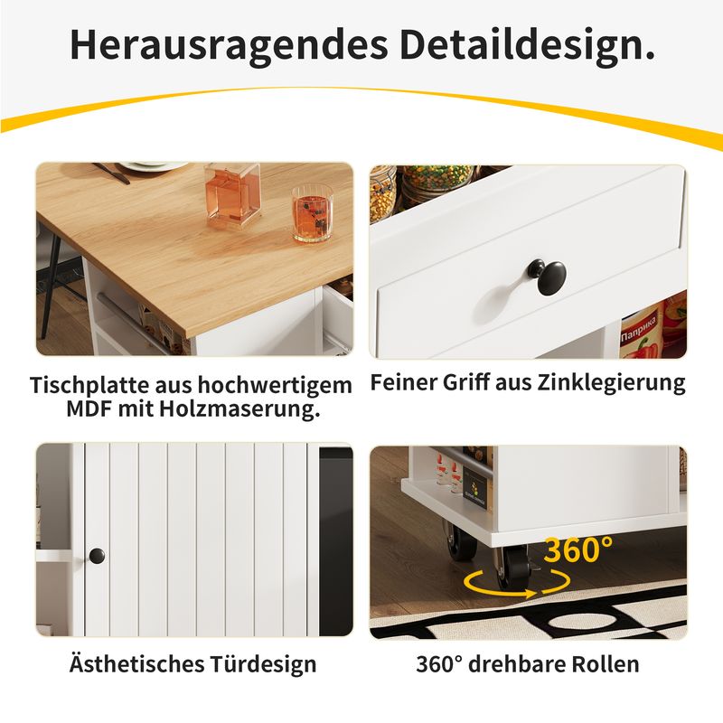 Kücheninsel Mit Trennwänden, Snackhalter, Weinglasregal, Holzmaserung, Weiß_voghion.com